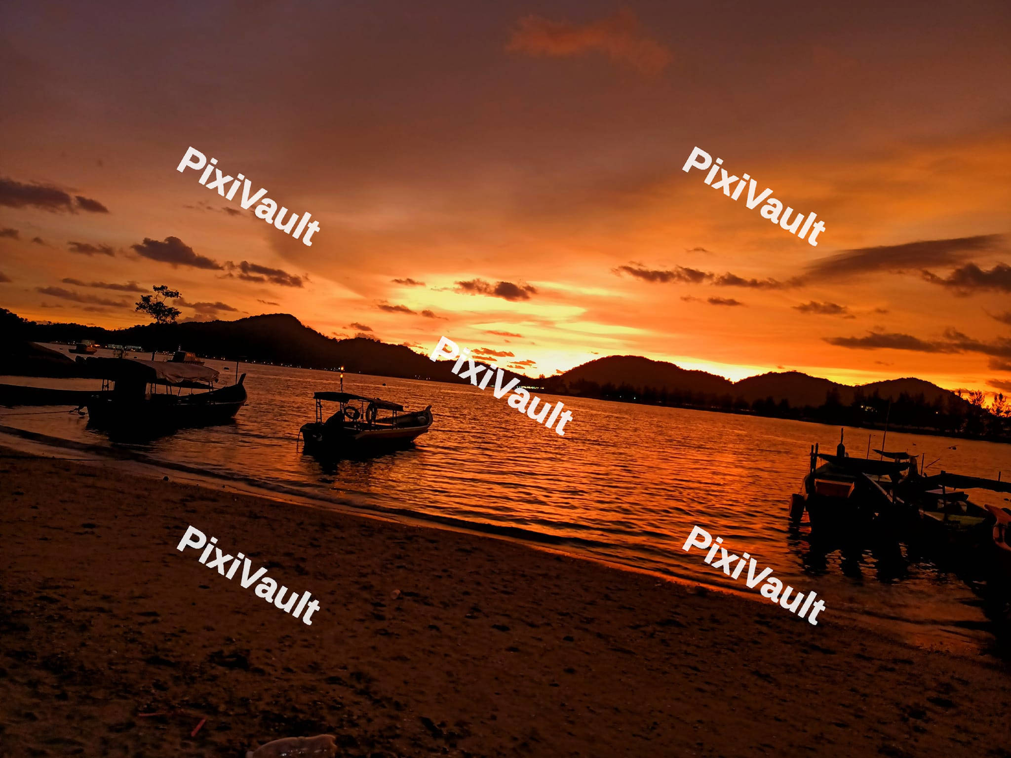 Wooden boats at Sunset